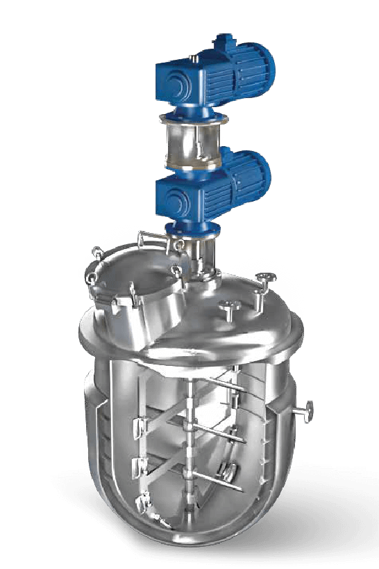Mixing vessel with contra rotary agitator